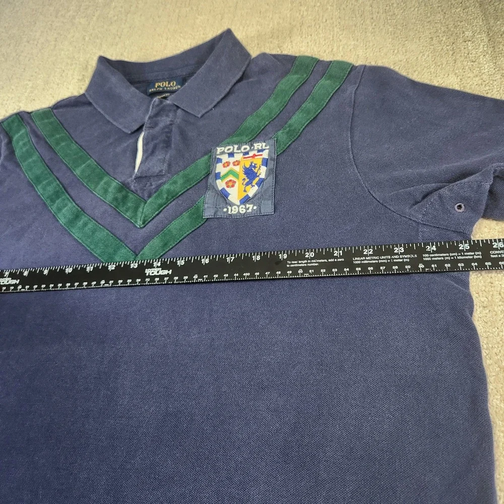 Polo Ralph Lauren Rugby‎ Shirt Men XXL Dragon Crest Big Logo Blue Custom Fit Y2K